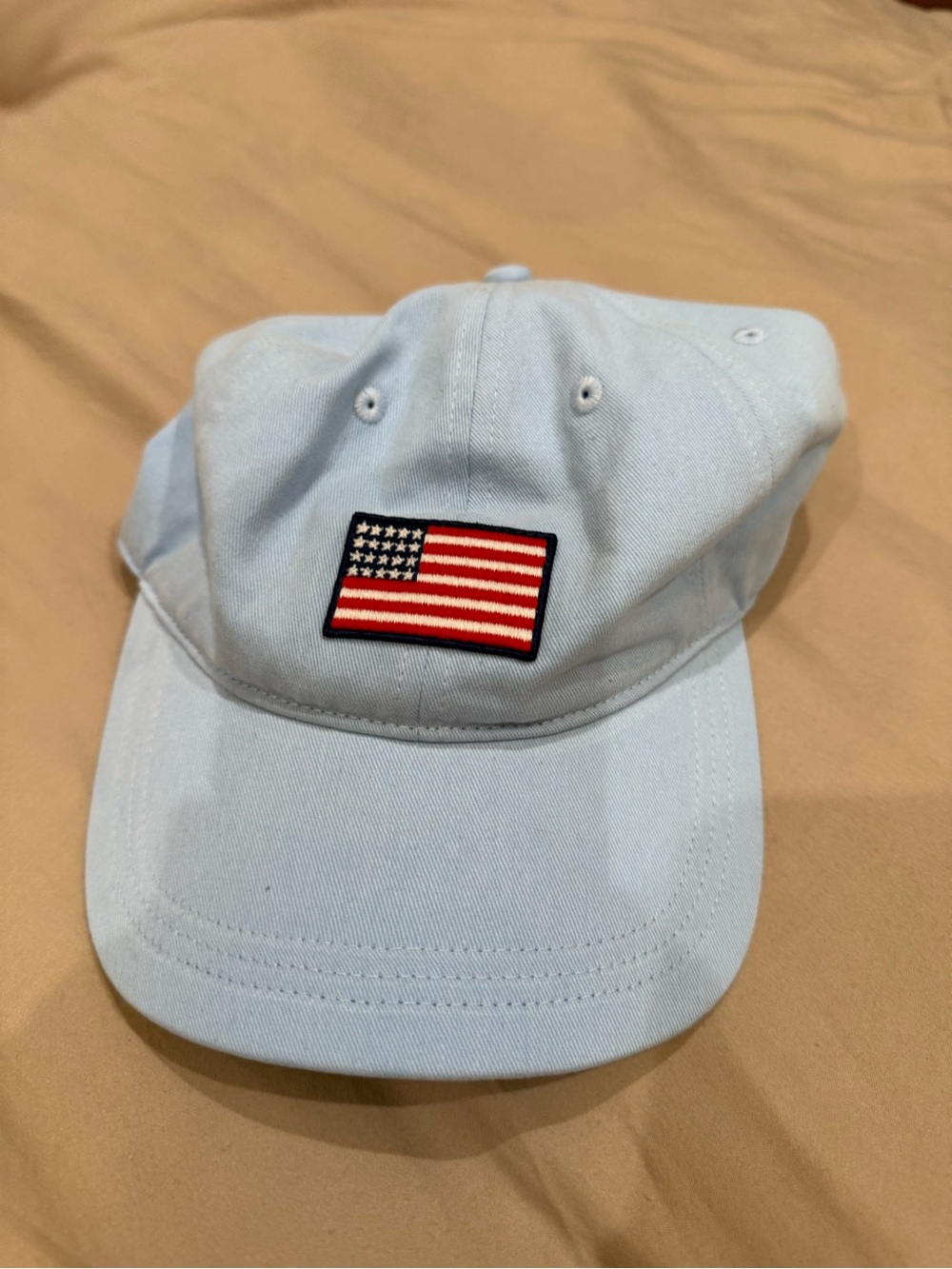 J. Crew Factory Light Blue Baseball Cap with American Flag Patch